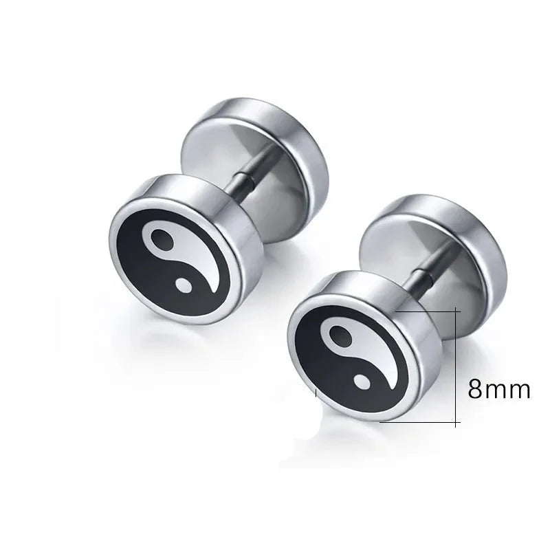 Yin Yang Stud Earrings for Men 