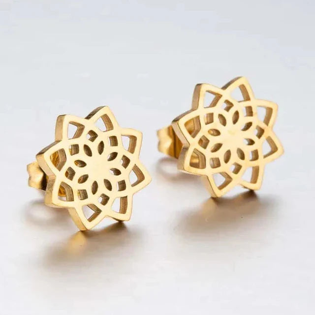 Mandala Stud Earrings for Women gold