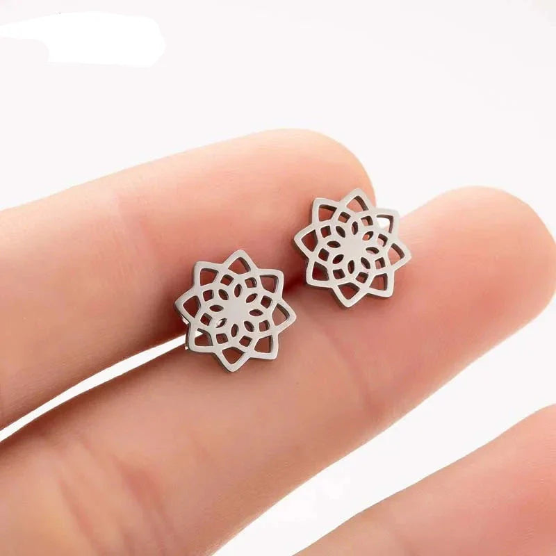 Mandala Stud Earrings for Women silver