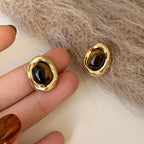 Oval Stud Earrings Tiger's Eye
