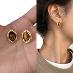 Oval Stud Earrings Tiger's Eye