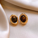Oval Stud Earrings Tiger's Eye