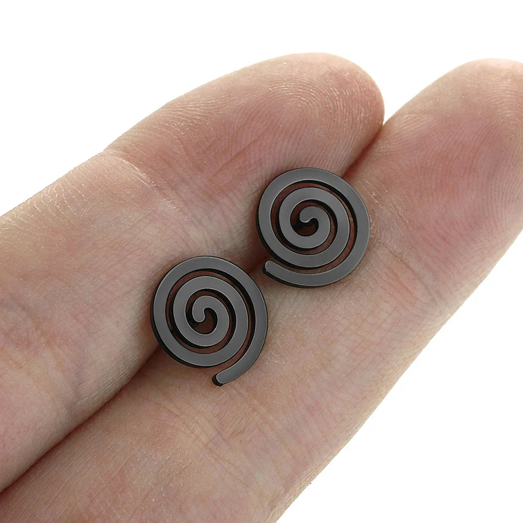 Black Spiral Stud Earrings