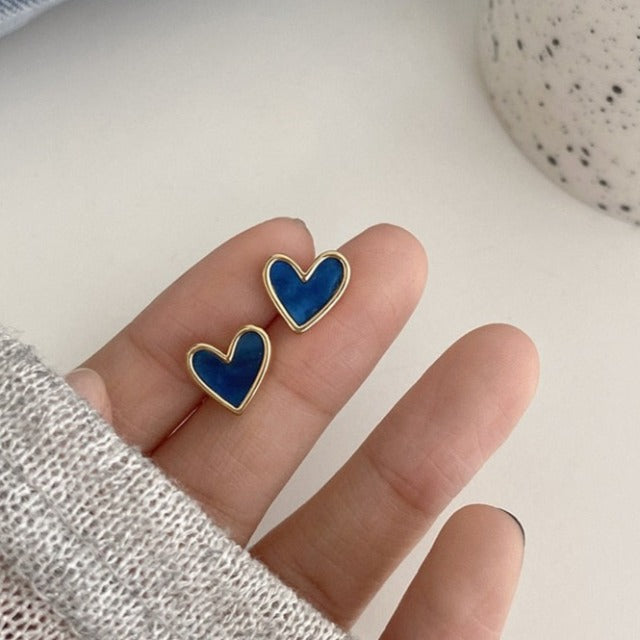 Boucles d'Oreilles Cœur Bleu & Rose bleu