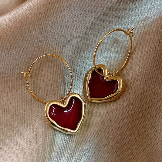 Boucles d'Oreilles Cœur Rouge pour Femme