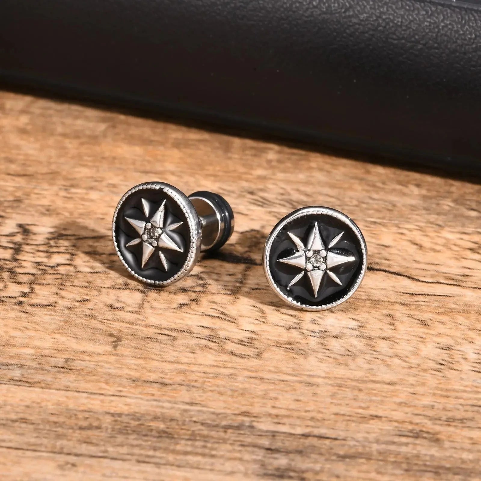 Compass Stud Earrings Men's Rose of the Winds Compass