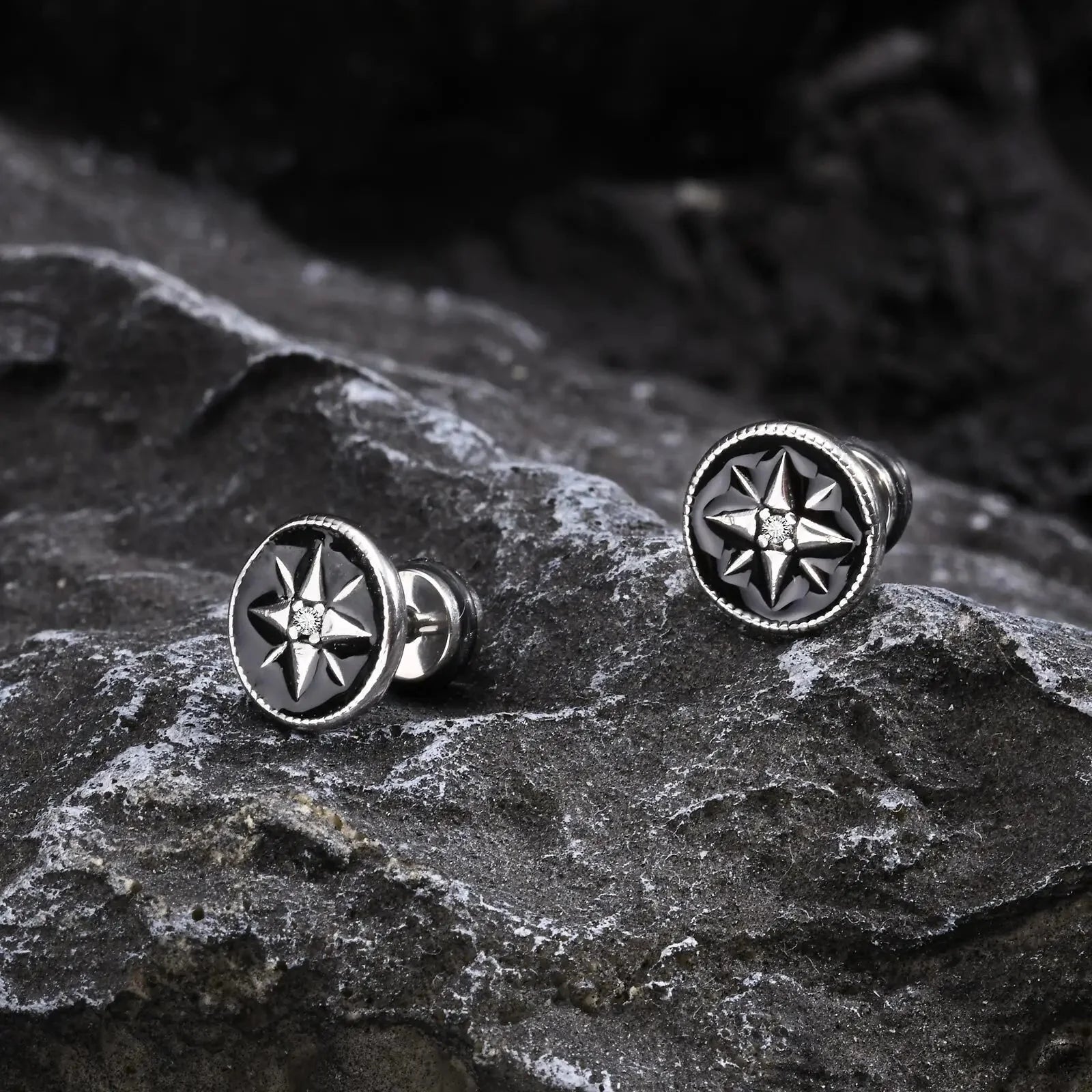 Compass Stud Earrings Men's Rose of the Winds Compass