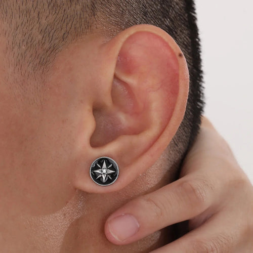 Compass Stud Earrings Men's Rose of the Winds Compass