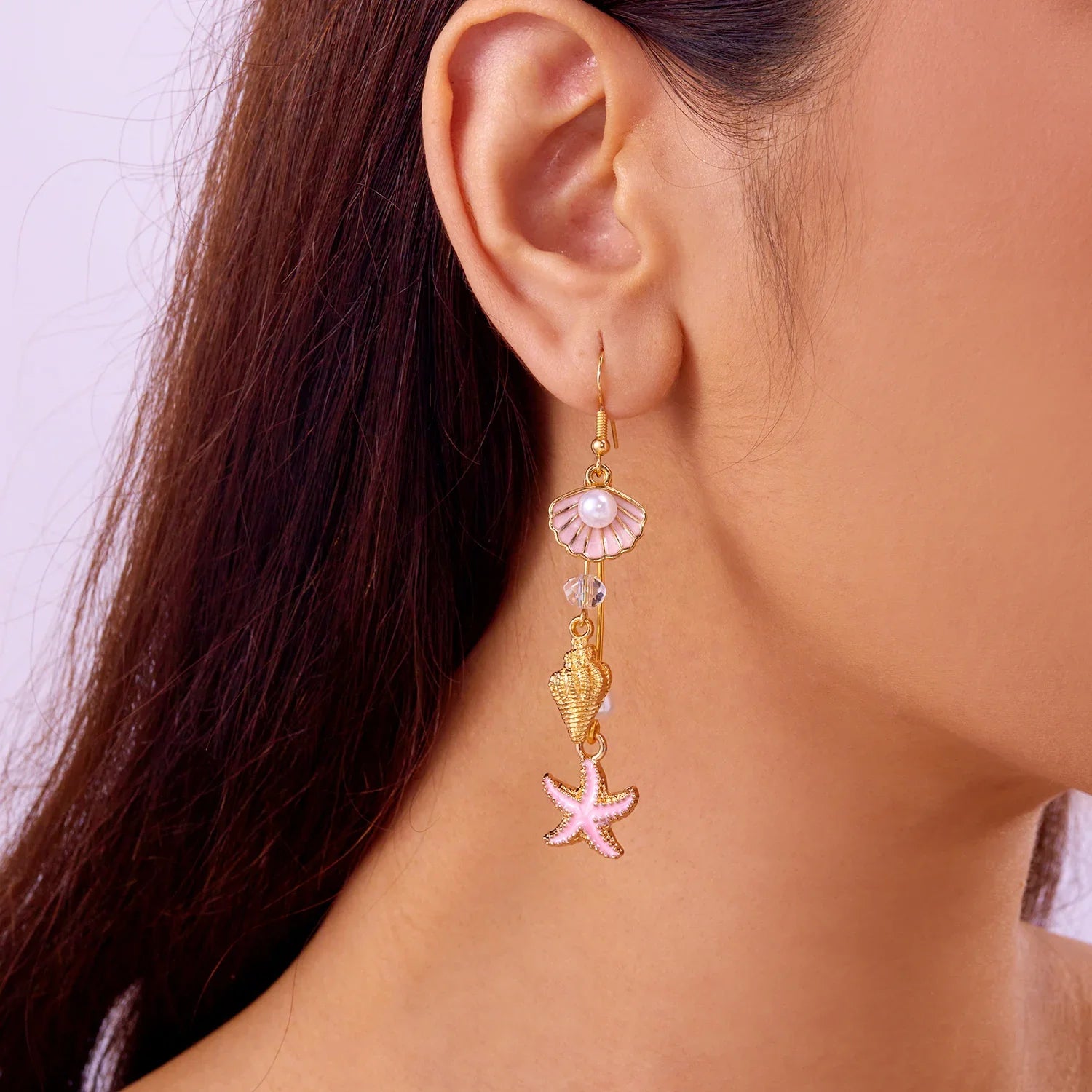 Boucles d'oreilles coquillage pendantes colorées rose