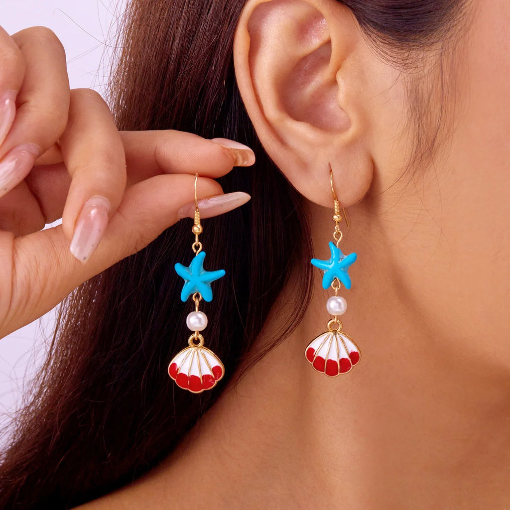 Boucles d'oreilles coquillage pendantes colorées turquoise