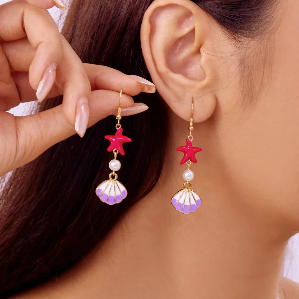 Boucles d'oreilles coquillage pendantes colorées rouge