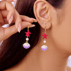 Boucles d'oreilles coquillage pendantes colorées rouge