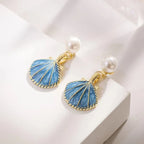 Boucles d'Oreilles Coquilles Saint-Jacques Bleues Coquillage
