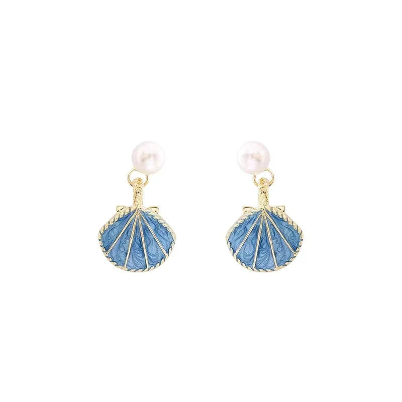 Boucles d'Oreilles Coquilles Saint-Jacques Bleues Coquillage