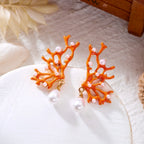 Boucles d'oreilles corail orange et perle