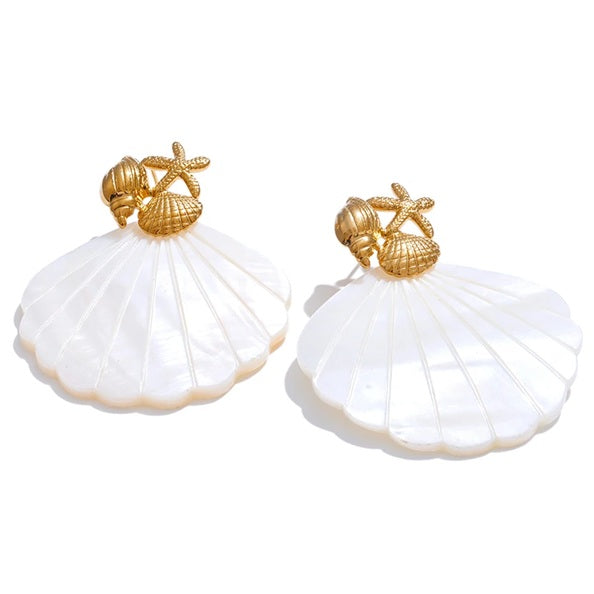 Boucles d'oreilles couleur nacre coquillage et étoile de mer