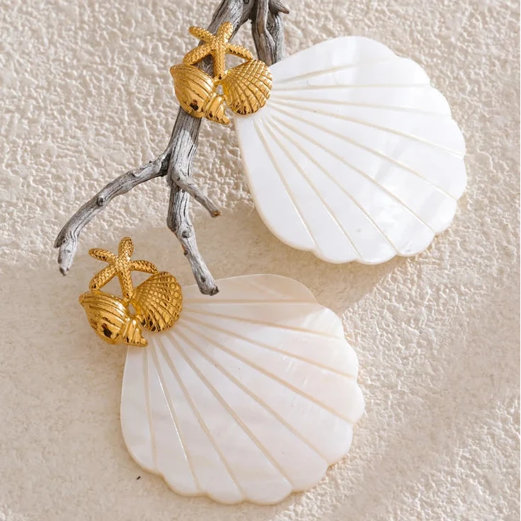 Boucles d'oreilles couleur nacre coquillage et étoile de mer