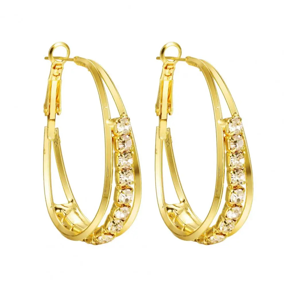 Gold Hoop Earrings with Rhinestones 