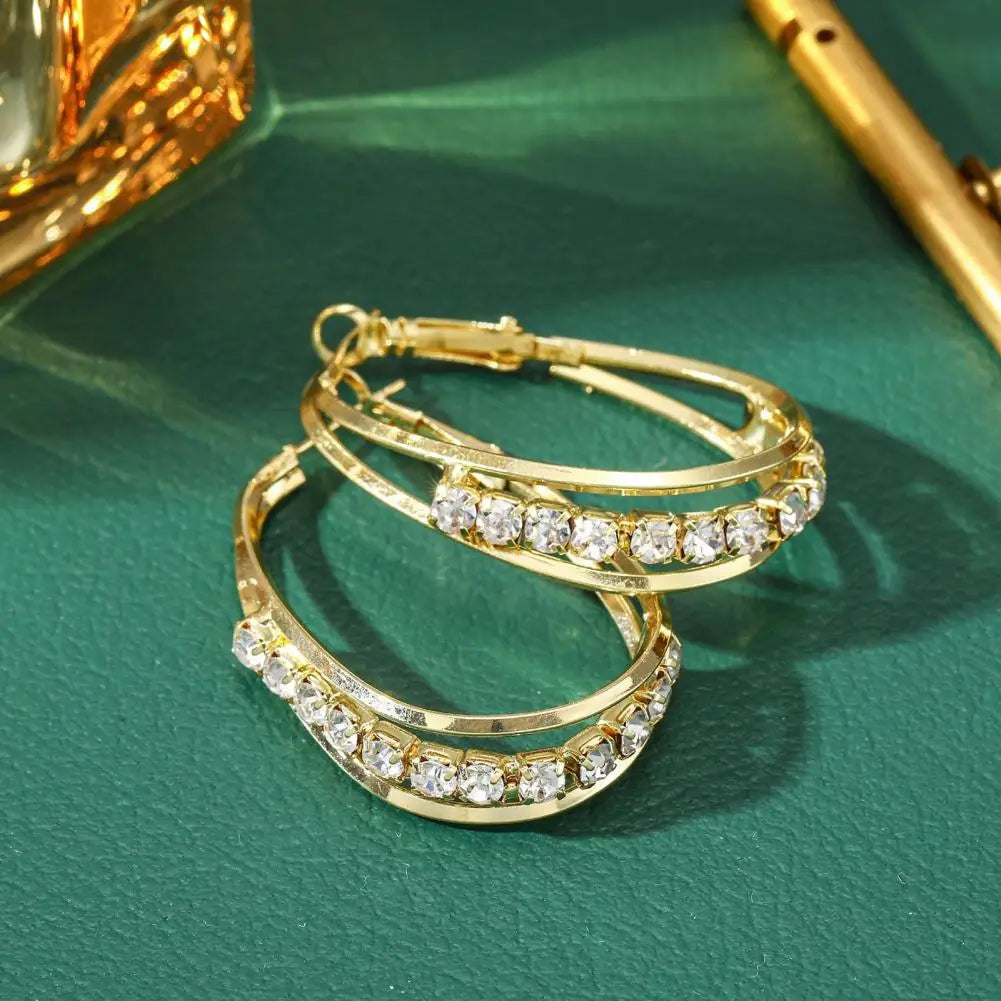 Gold Hoop Earrings with Rhinestones 
