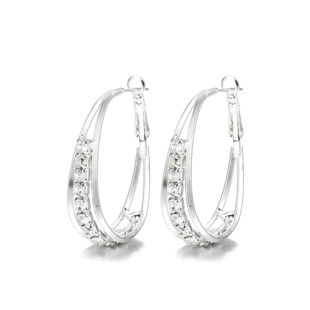 Gold Hoop Earrings with Rhinestones 