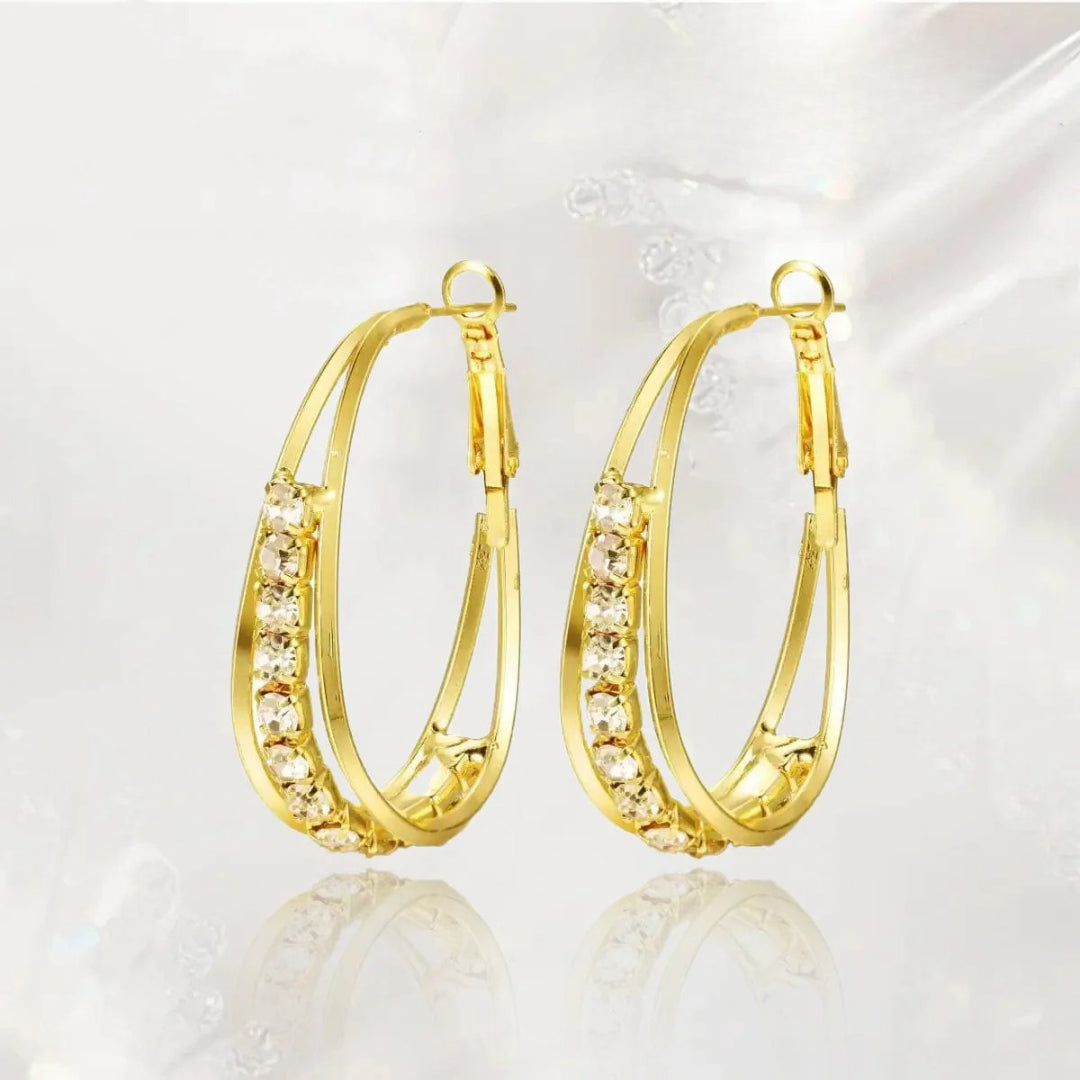Gold Hoop Earrings with Rhinestones 