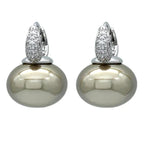 Creole Earrings with Blue Pearl and Silver and Beige Zircon