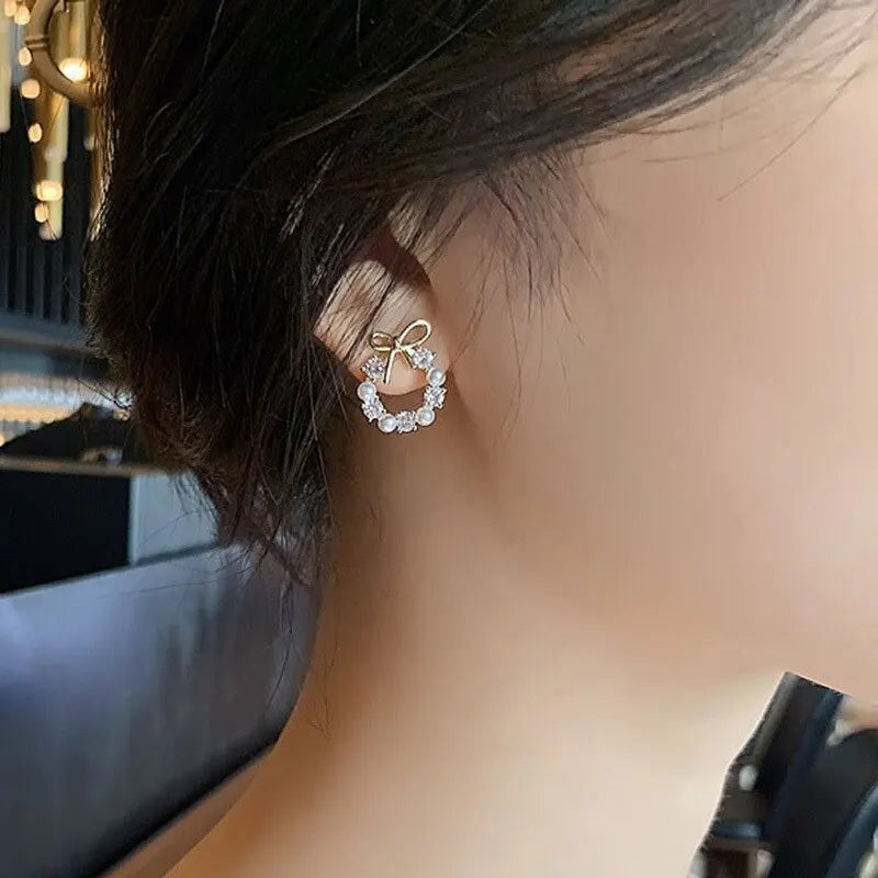 Hoop Earrings with Pearls and Butterfly Knot