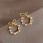Hoop Earrings with Pearls and Butterfly Knot