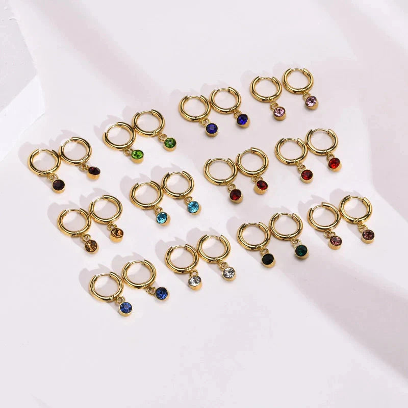 Hoop Earrings with Zircon Birthstone