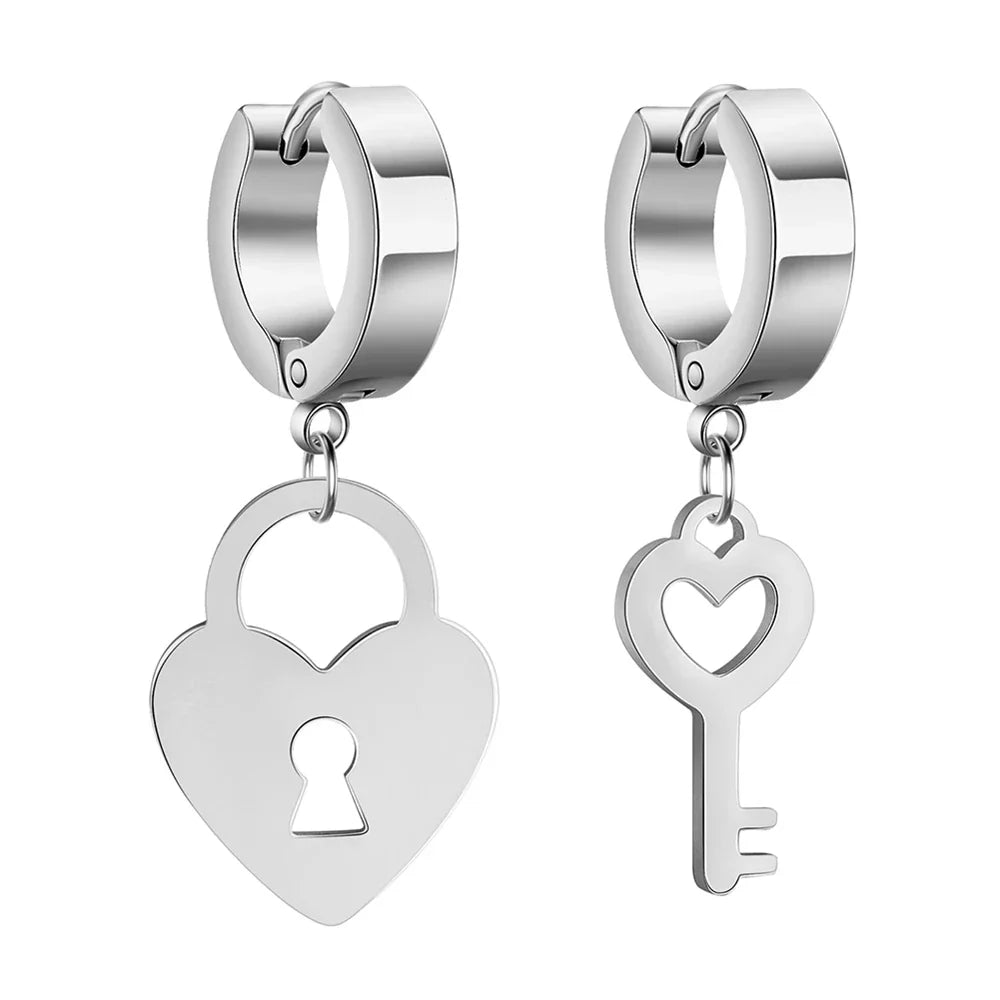 Boucles d'oreilles créoles clef et cadenas argent