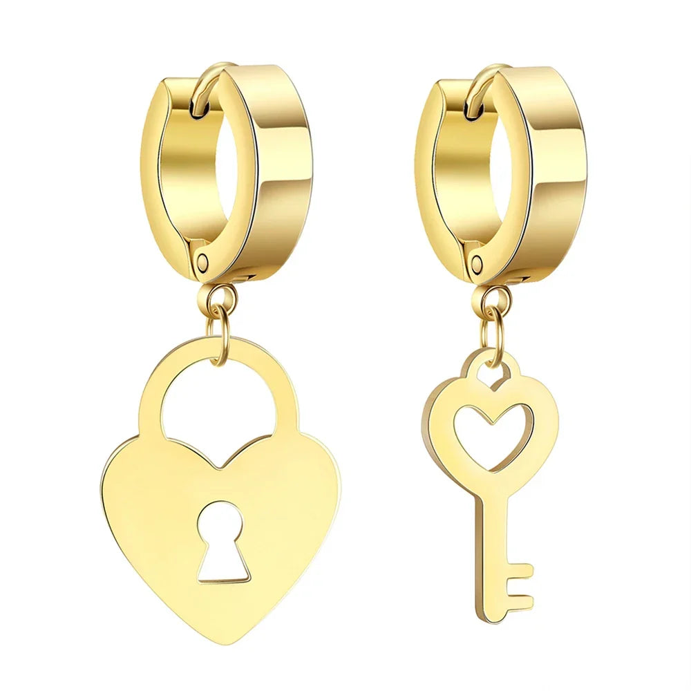 Boucles d'oreilles créoles clef et cadenas or