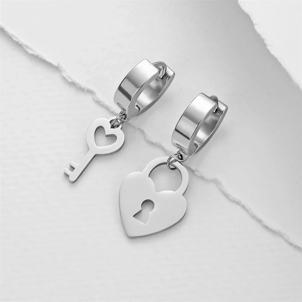 Boucles d'oreilles créoles clef et cadenas argent