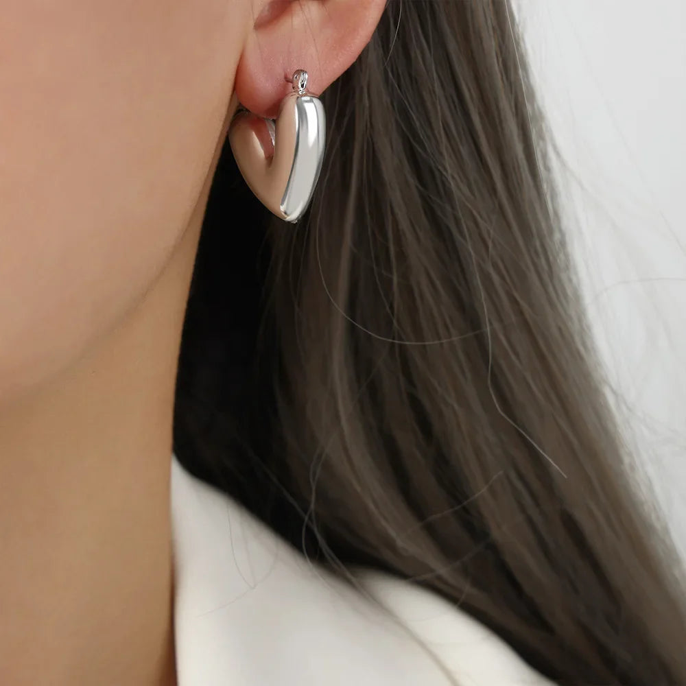 Silver Heart Hoop Earrings