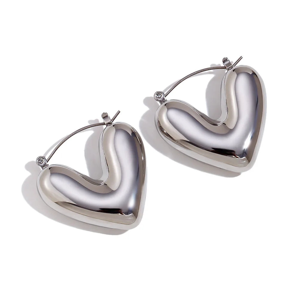 Silver Heart Hoop Earrings