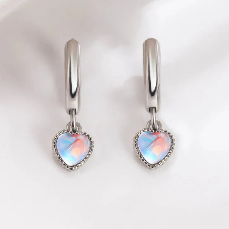 Heart Moonstone Hoop Earrings