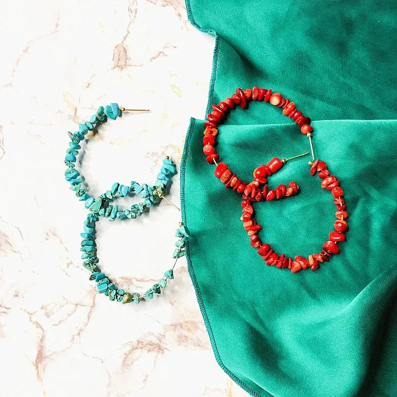 Green Coral Hoop Earrings