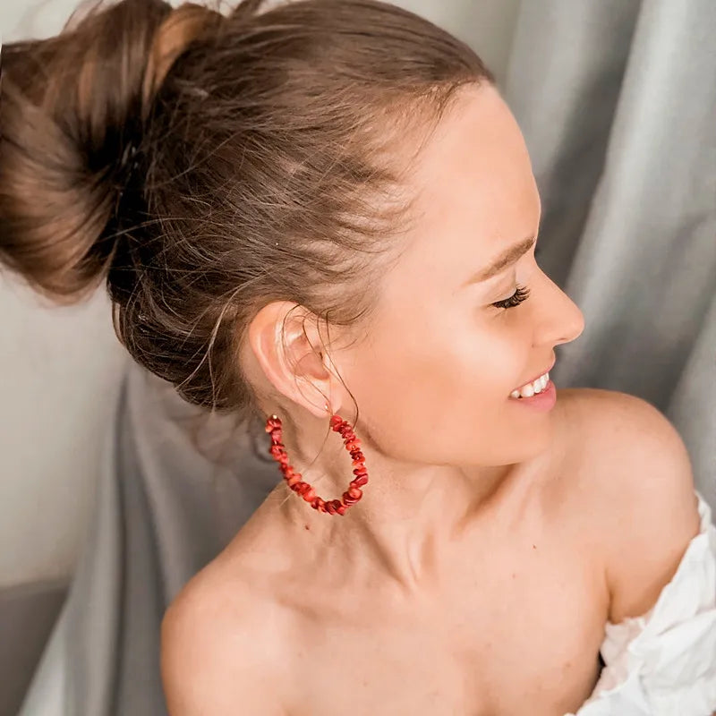 Red Coral Hoop Earrings