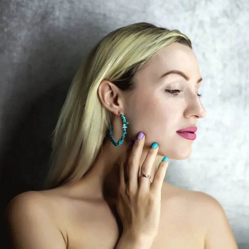 Blue Coral Hoop Earrings