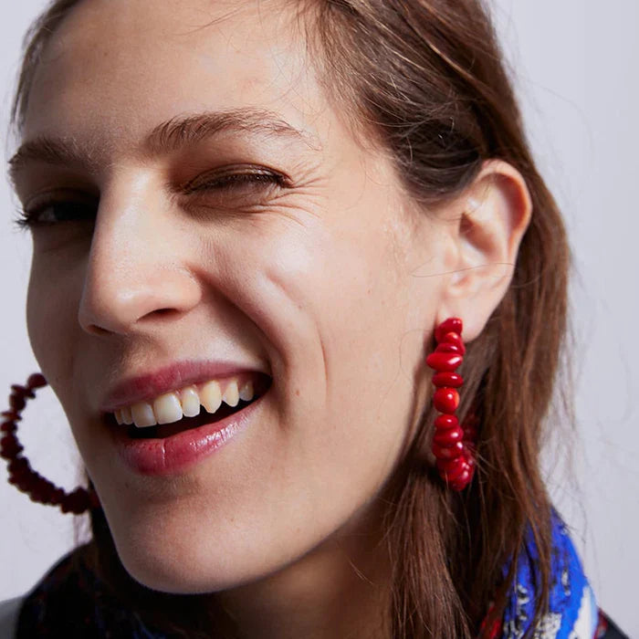 Red Coral Hoop Earrings