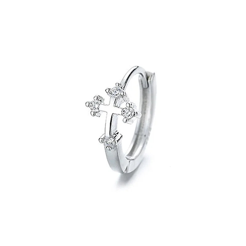 Jesus Cross Hoop Earrings with Zircon