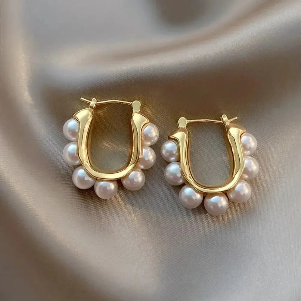 Elegant Hoop Earrings with Pearls