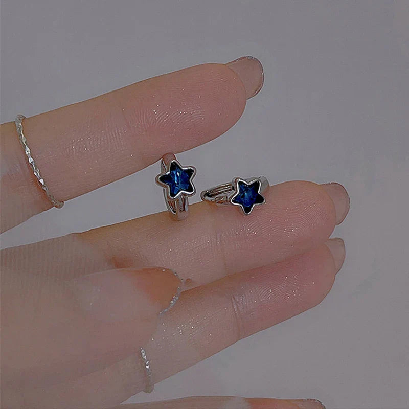 Blue Star Hoop Earrings