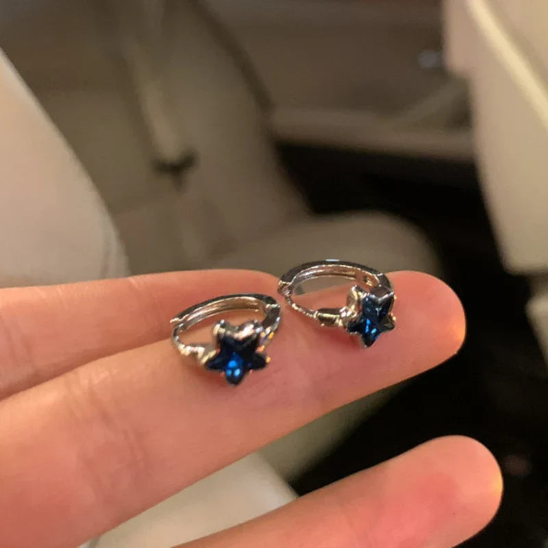 Blue Star Hoop Earrings