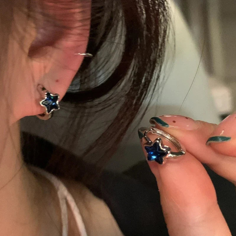 Blue Star Hoop Earrings