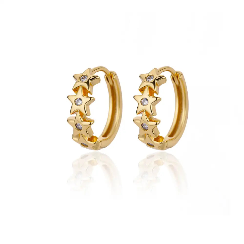 Star Hoop Earrings with Gold Zircon