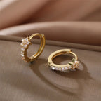 Gold Star Zircon Hoop Earrings