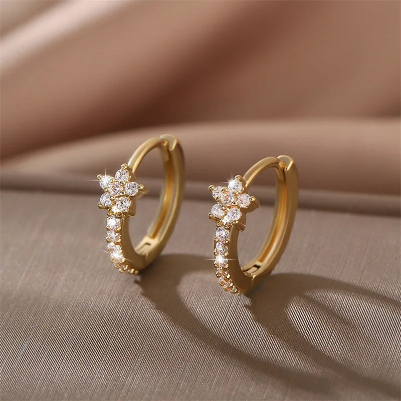 Gold Star Zircon Hoop Earrings