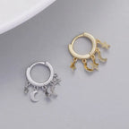 Boucles d'Oreilles Créoles Etoiles et Lunes pendantes argent