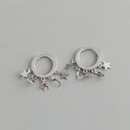 Boucles d'Oreilles Créoles Etoiles et Lunes pendantes argent