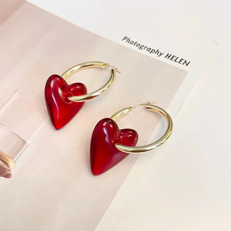 Women's Heart Gold Hoop Earrings